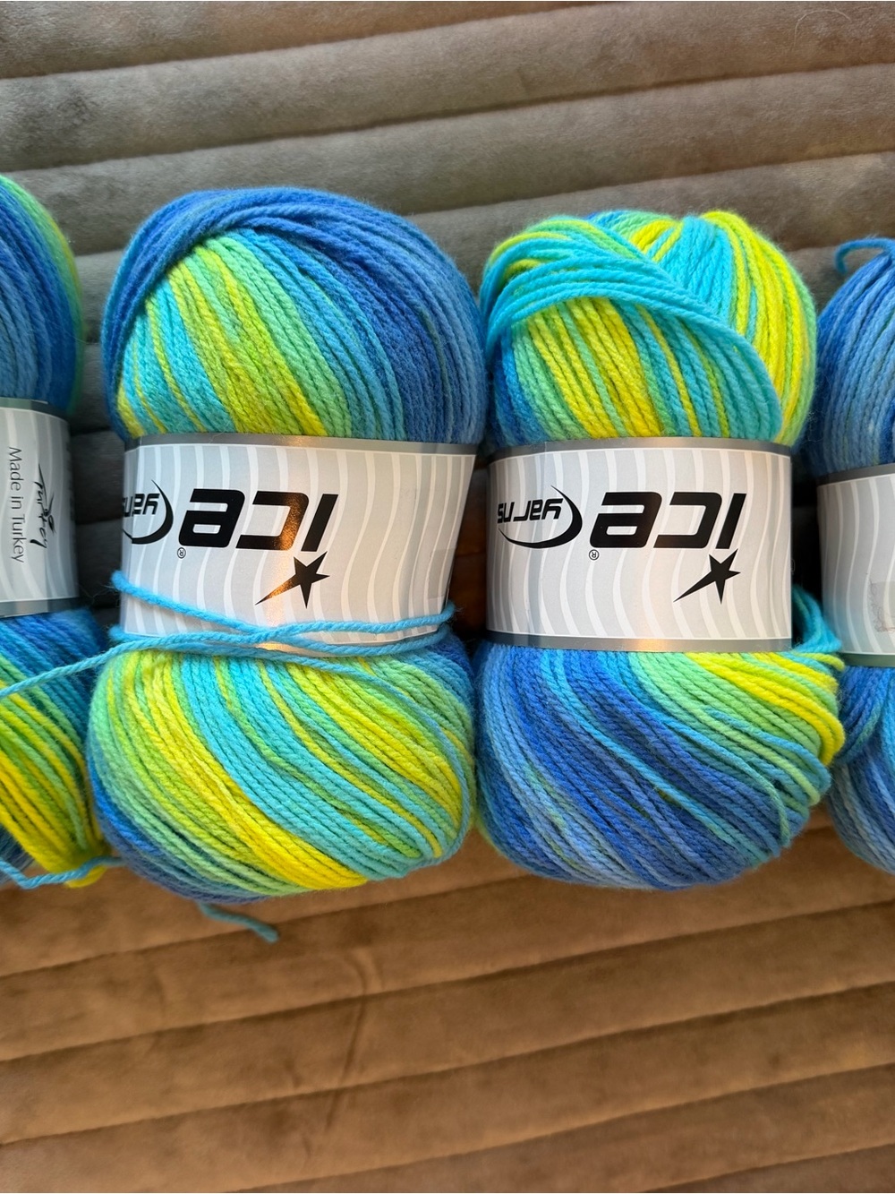 Ice Multicolor Blue Teal Yellow Variegated Yarn - 3 Balls